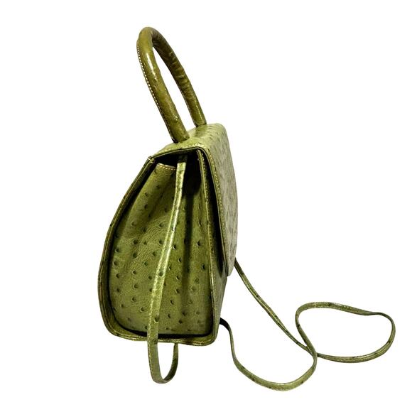 Green faux ostrich leather evening bag unique 2-way purse satchel box style - Picture 8 of 9